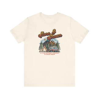 Stone & Stream Nature Tee – Retro Mountain Camping Graphic